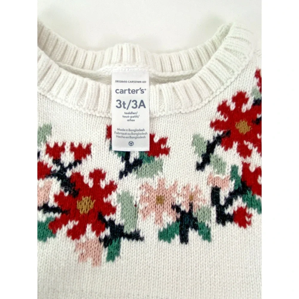 Carter's Girls Sweater White Size 3T Winter Christmas Cotton Colorful